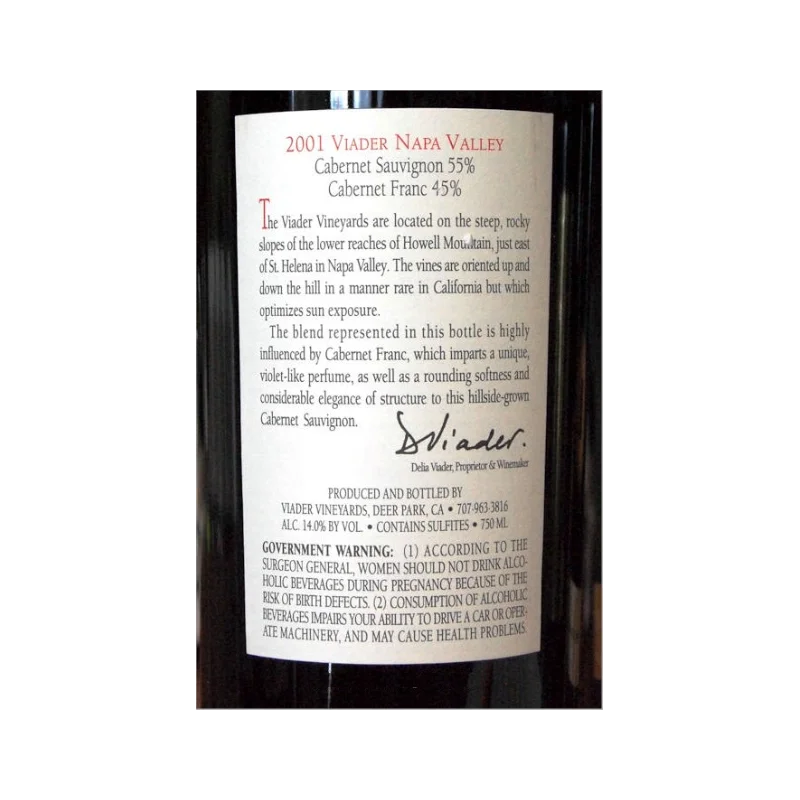 Red Cabernet Sauvignon-Cabernet Franc 2001, Viader, Napa Valley