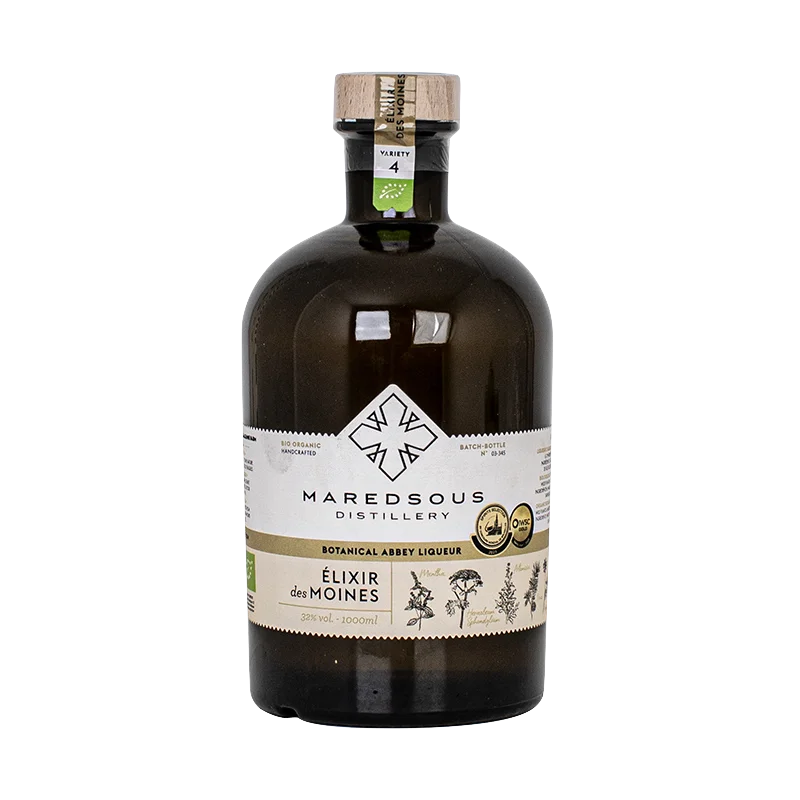 Fantastique Elixir des Moines, liqueur d'Abbaye de Maredsous en vente chez Divine Wines, le meilleur caviste de Bruxelles