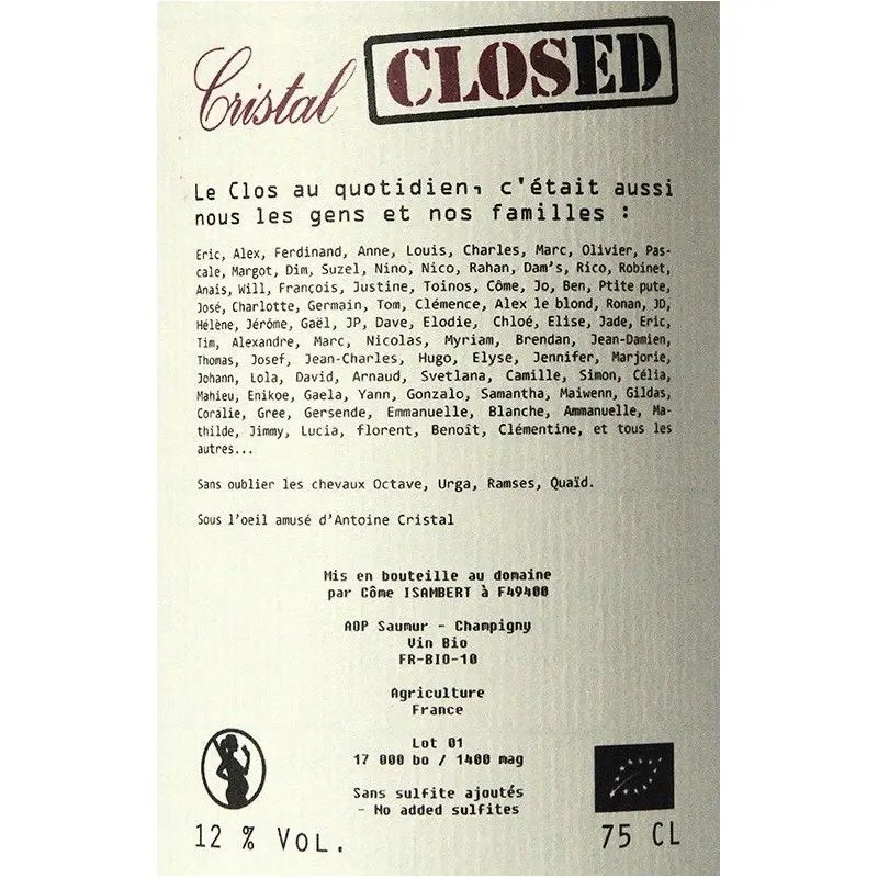 Boutifolle 2013/2015, Cristal Closed - Eric Dubois, Saumur Champigny