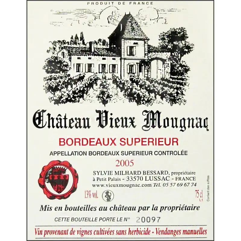 Fantastique 150cl ⏐ Bordeaux Supérieur Château Vieux Mougnac, magnum, 2000 en vente chez Divine Wines, le meilleur caviste de
